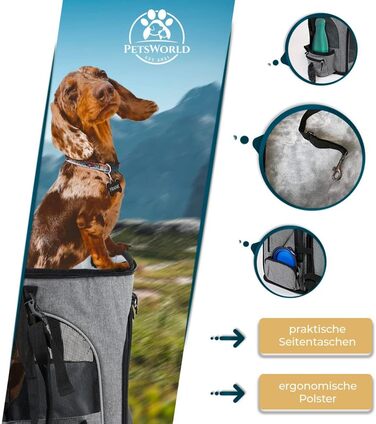 Рюкзак для собак PETSWORLD, складаний | Для тварин до 8,5 кг | Дихаючий, з сіткою | Ергономічна підкладка | Кишені та аксесуари