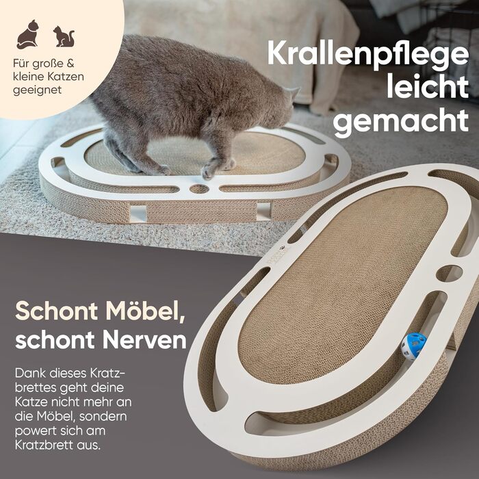 PAWZONE Драбина-крізь-стіну для котів, 72x45 см, двостороння, знімні елементи, іграшки, XXL картон, MDF, біла