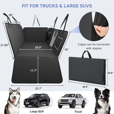 Захисний чохол на сидіння автомобіля для собак Dorifine з PU-шкіри, подовжувач сидіння для собак з твердим дном, витримує 180 кг, 100% водонепроникний, стійкий до подряпин та ковзання. Підходить для авто, SUV, вантажівок (Чорна екошкіра, L (147x75 см))