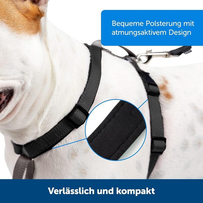 Шлея для собак PetSafe 3-в-1 з ременем безпеки, антизахисний кільце, розмір L, чорна – для авто і прогулянок