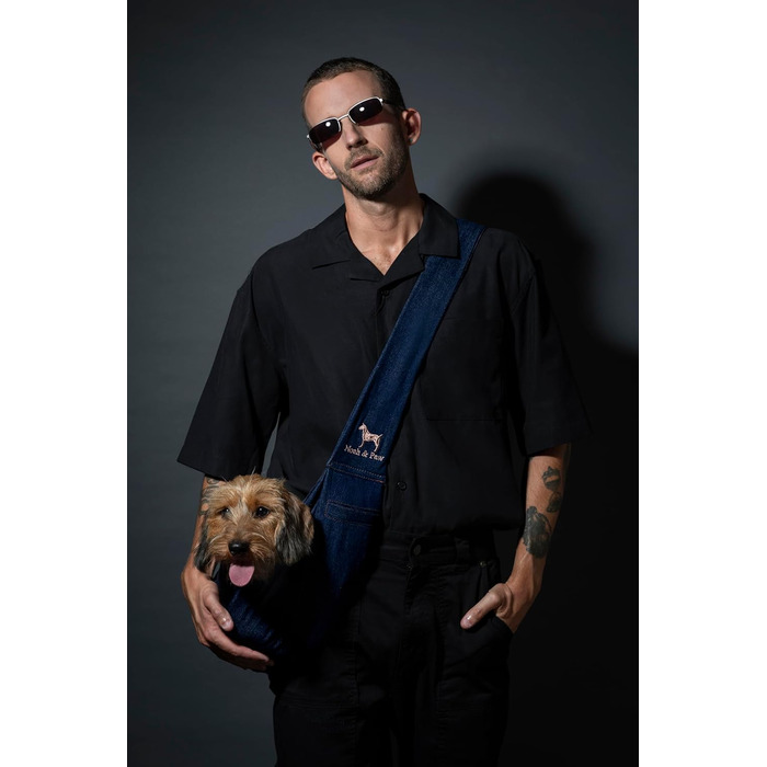 Сумочка для собак Noah & Paw до 10 кг, преміум джинс, регульований ремінь, м'яке хутро, подвійний захист