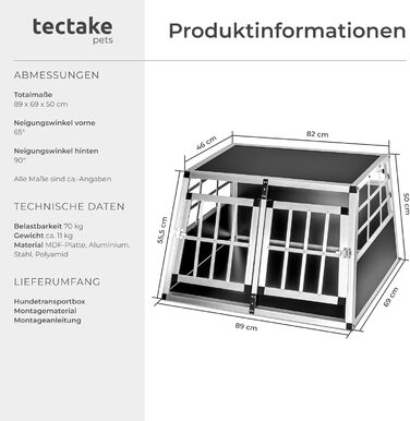 Транспортна переноска для собак tectake® - подвійна, алюмінієва, 89x69x50 см. Підходить для авто та дому.