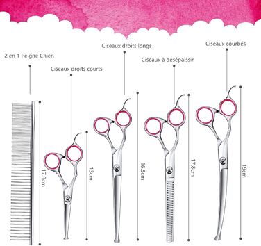 Набір для грумінгу собак: професійна шерстьова ножиця 4CR, нержавіюча сталь, гребінець, безпечний закруглений наконечник