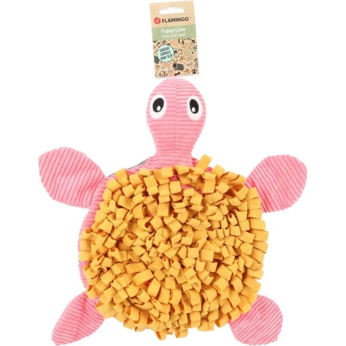 Килимок-іграшка для цуценят Flamingo Morgano Schildkröte: жовтий та бежевий, 38x39x6,5 см, з антиковзаючою основою, пищалкою та шурхотом, для наповнення ласощами