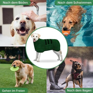 Рушник для собак з мікрофібри, XL, зелений: швидковисихаючий, з клямками та регульованою стрічкою