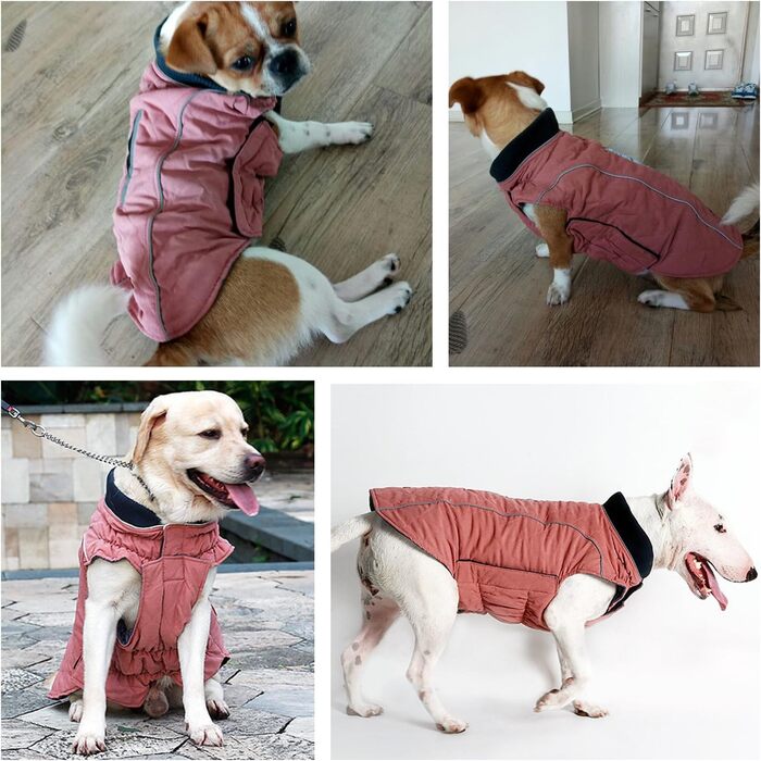 TFENG Тепла жилетка для собак з флісовою підкладкою, відображає світло, розмір XS, рожевий (62-70см, 42см)