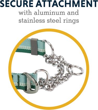Нашийник для собак RUFFWEAR Chain Reaction, регульований, проти ривків, тренувальний, алюмінієве кільце, світловідбивний, зелений River Rock, 35-51 см