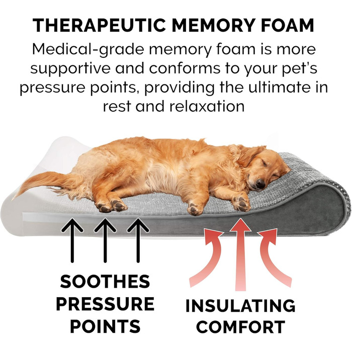 Крісло-лежанка для собак Furhaven Minky, з піною з пам'яті, плюшем та велюром, знімний, пральний чохол, сірий, розмір L (91 x 61 x 6 см)