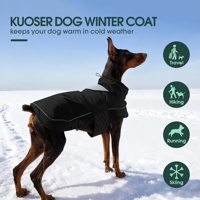 Тепла водонепроникна куртка для собак Kuoser, чорна, розмір M