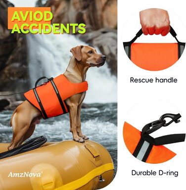 Світловідбиваюча рятувальна жилетка для собак AMZNOVA Rip Stop, XL, 79-97 см (обхват грудей)
