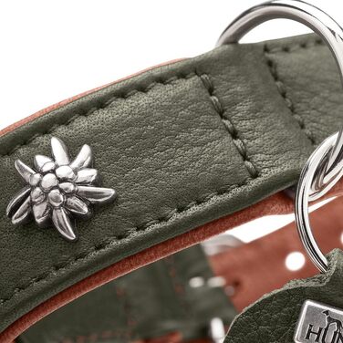 Нашийник для собак HUNTER München зелений/cognac, шкіряний, з елементами традиційного одягу, м'який та міцний, не травмує шерсть, розкішний, екологічно чистий, виготовлений у Німеччині, розмір 50