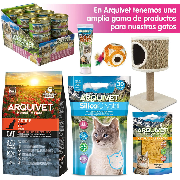 Кігтеточка для котів ARQUIVET з м'ячиком - біла та золота, 30x30x46 см, іграшка для котів