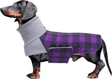 Зимовий нашийник для собак Dachshund від Geyecete, водовідштовхуючий, з отвором для повідка, теплий пуловер для маленьких собак, червоний (S, в клітинку фіолетовий)