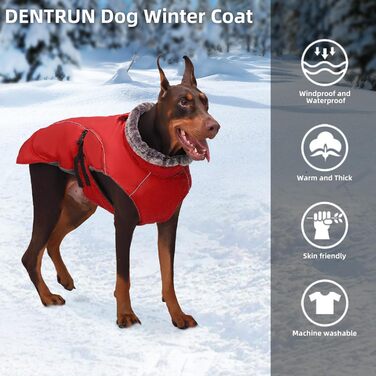 Водонепроникний теплий піджак для собак середнього розміру DENTRUN, теплий зимовий піджак для собак з флісовою підкладкою, червоний
