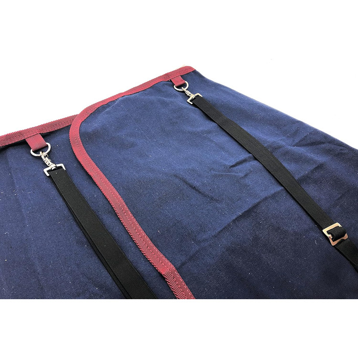 Літня повітропроникна попона для коней з бавовни Maddy 2 з ременями та захистом хвоста, 128 см (Синій/Бордовий)