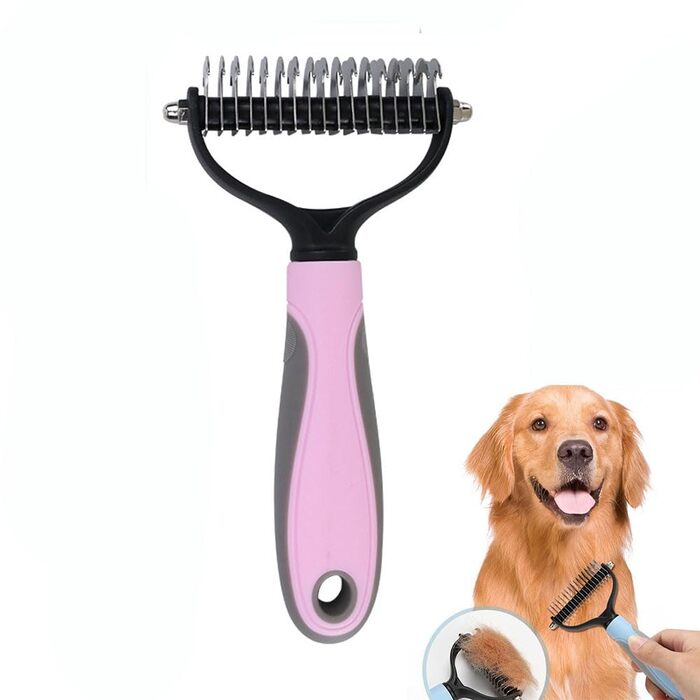 Wuffy Щітка для вичісування шерсті собак та котів з довгим хутром | Видаляє підшерсток та ковтуни | Масаж та захист очіпка, рожева