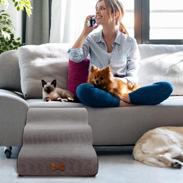 Сходинки для собак Caliyo, 2 сходинки, для маленьких собак та котів, 26 см, знімний чохол, неслизька підставка, для ліжка, дивану, авто (55×40×26см), сірий колір