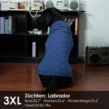 Теплий зимовий пуловер для собак великих порід (Лабрадор, 3XL, денім-блакитний)