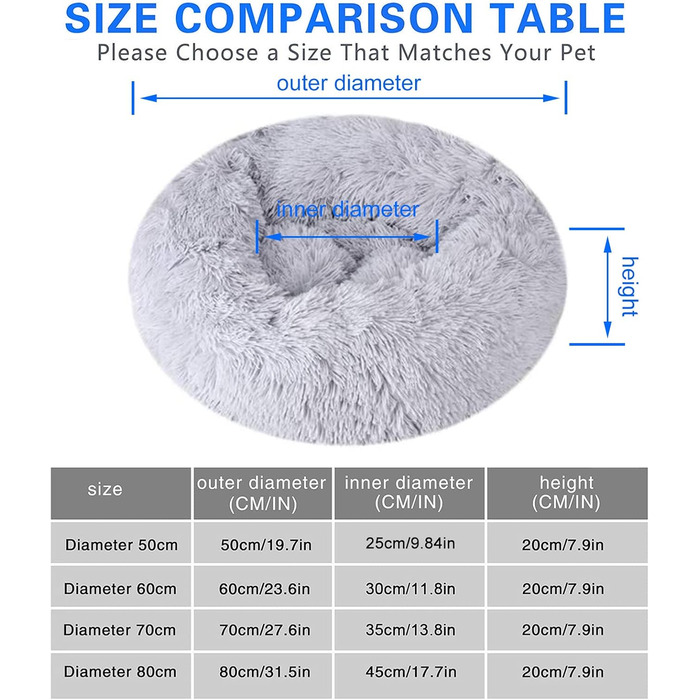 Квіткове ліжко для котів Queta: м'яке, зручне, діаметр 60 см, сірий колір