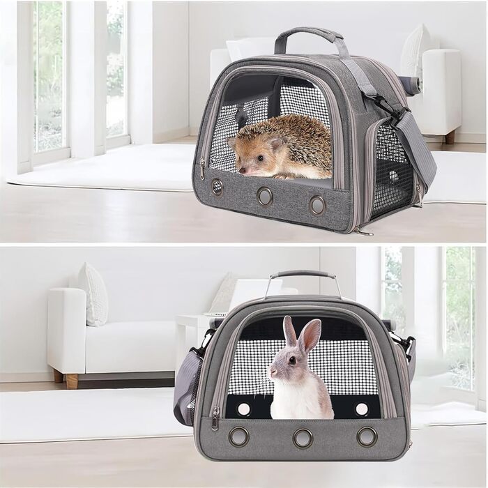 Транспортна переноска для кота, кролика, хом'яка, морської свинки, сіра. Зручна, складна, дихаюча переноска для тварин