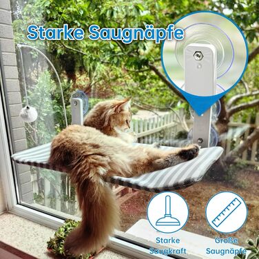 Кішка ліжко на вікно BnbnPup: гамак для котів з міцними присосками до 18 кг, знімний та перевертаний чохол, складна та стабільна конструкція (смужки, L)