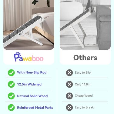 Рампа для собак Pawaboo, дерев'яна сходинка для домашніх тварин, 4 регульовані висоти (13,6'-21'), для маленьких собак та котів, з антиковзним покриттям, (80x30 см, білий)