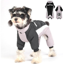 Зимовий теплий куртка для собак, водонепроникний комбінезон на 4 лапи з D-початком та світловідбиваючими смугами (Чорний/Сірий, M)