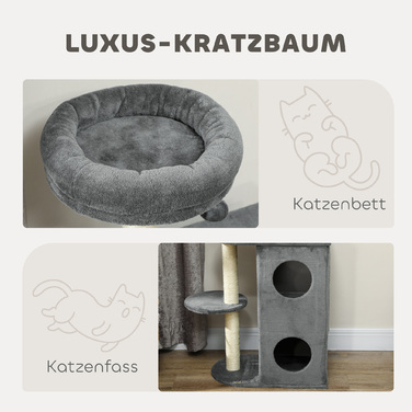 PawHut Cat Tree 111 см Cat Tree з котячою печерою, ліжко, ігровий м'яч, кігтеточка для кішки з сизалем Кігтеточки, для котів до 5 кг, сіра | Аосом