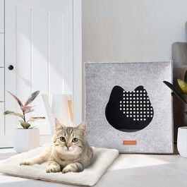 Будиночок для котів Lucky Sign, м'яка котяча хатка-вкладиш у стелаж Kallax, з плюшевою подушкою, 33x33x37 см, набір з 2 шт., світло-сірий