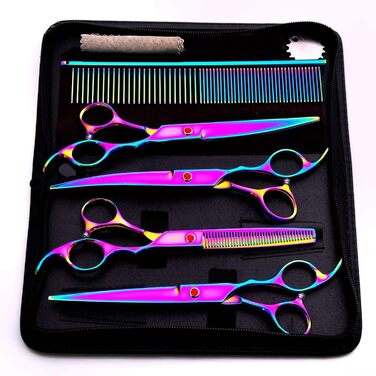 Набір професійних ножиць для грумінгу собак та котів, з титановим покриттям, включає ножиці для нігтів, 18 см (Natural)