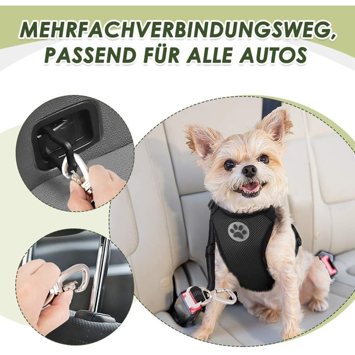 Ремінь безпеки для собак SlowTon, 2 шт. - Автомобільний поводок з регулюванням, еластичний амортизатор, міцний нейлон, світловідбиваючий ремінь безпеки для тварин (чорний)