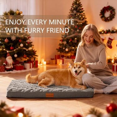 Ортопедичне собаче ліжко Patas Lague XL для великих собак, 106.7 x 71.1 см, водонепроникне, м'яке, тепле, зручне, з Eierkisten-піною, знімний, пральний чохол та антиковзаюча підкладка, сірого кольору