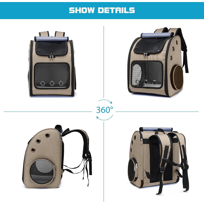 Рюкзак для собак та котів PETCUTE: дихаючий, знімний килимок, складаний, регульований. Підходить для маленьких собак та котів. Колір: хакі