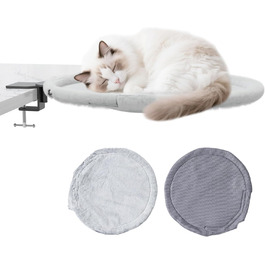 Кішка ліжко для столу Yuning, 360° обертання, регульована висота, будиночок для котів над столом, гамак для котів з 2 подушками, місце для сну кота, підходить для використання цілий рік, сірий колір