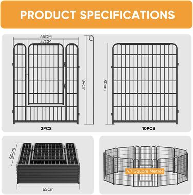 Клітка для цуценят Kidsbuddy, 12 штук, 80x65 см, автоматичне замикання, розкладна, з дверцятами, для собак та цуценят, внутрішнє та зовнішнє використання
