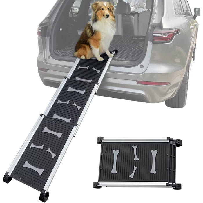 Рампа для собак, складна телескопічна, сіра, 28''x62'' - для великих, середніх та маленьких собак, антиковзка, для авто та SUV