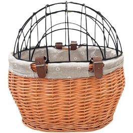 Кошик для велосипеда для собак з ротангу, 56 x 36 см, з металевою сіткою - кошик для тварин на багажник велосипеда