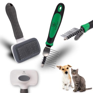 Набір гребінців для собак та котів: 2 шт. (для довгої та короткої шерсті), включає гребінець для видалення ковтунів, догляд за шерстю та обрізка кігтів. Підходить для собак та котів, підшерсткова щітка для оптимального догляду за шерстю.