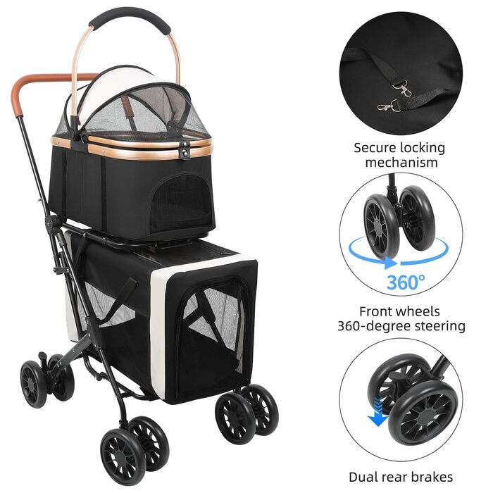 Візок для тварин, бугі для собак та котів, складний, чорний, до 20 кг