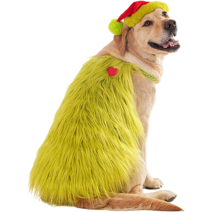Костюм для собак з новорічною шапочкою, для собак та котів, костюм на Хелловін, костюм для маленьких, середніх та великих собак, розмір 4XL, зелений, обхват грудей 88 см