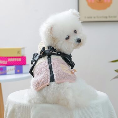 Тепла жилетка для собак з флісовою підкладкою. Жилетка для собак з отвором для шлейки, для холодних днів, для малих та середніх собак. Підходить для прогулянок та активного відпочинку на вулиці. Рожево-білий колір.