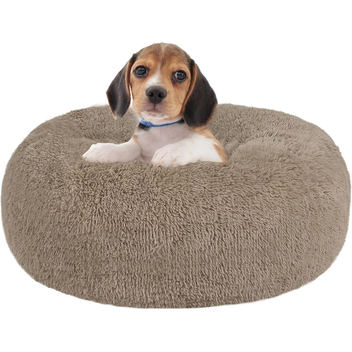 Ортопедичне ліжко для собак, круглий пуф-кішка, лежанка для собак, пуф-кішка, м'який кошик для собак, можна прати, діаметр 60 см, колір верблюжий, розмір 60 x 60 x 18 см