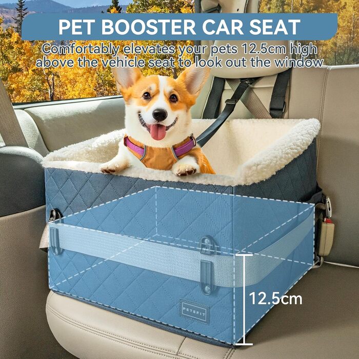 Автомобільний лежак для собак PETFIT, 12.5 см, блакитний, до 12 кг, з підкладкою
