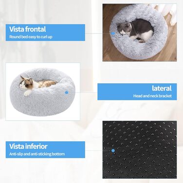 М'яке кругле ліжко для собак 60 см – зручне доріжне ліжко для котів та маленьких собак, миється, не ковзає, плюшеве ліжко для тварин, сірий (L 50 x B 50 x H 20 см, світло-сірий)