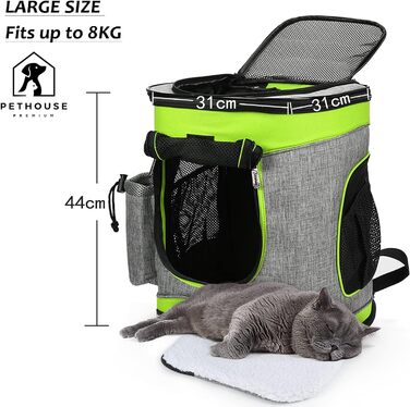 Рюкзак-переноска для собак та котів Kato Tirrinia, зелений. Підходить для середніх собак та кошенят, з сіткою для вентиляції.