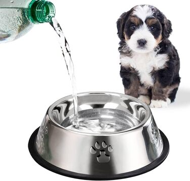 Набір з 2 мисок для собак з нержавіючої сталі, великі (30 см), антиковзкі, для великих собак