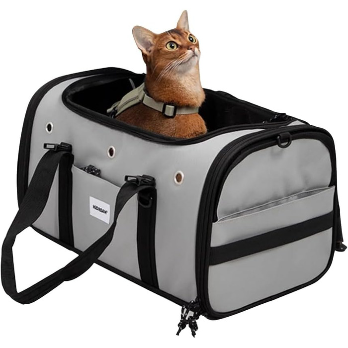 Транспортна сумка для домашніх тварин Galatée, складана переноска для кота, придатна для авіаперельотів, м'яка переноска для кота, захист приватності, миюча переноска для собак та котів для дому та подорожей (S, сірий)