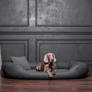 Ортопедичне ліжко для собак Tierlando® Sammy VIP з віскоматрацом та високим бортиком з штучної шкіри (веллуру) - для суглобів, комфортний сон, розмір 100x85 см, колір: Графіт