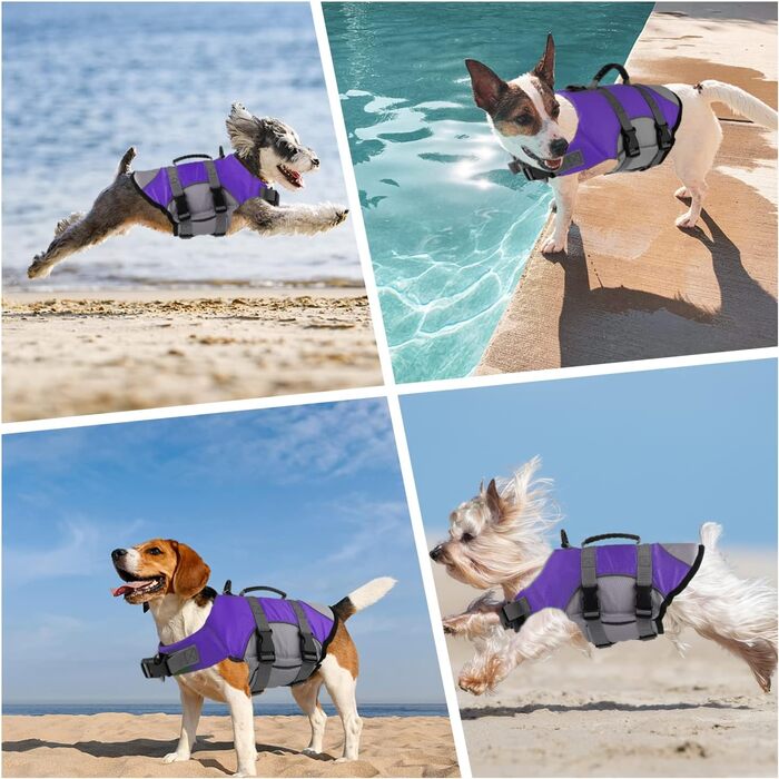 Жилет для плавання собак, світловідбиваючий, регульований. Безпечний жилет для собак з ручкою для рятування, підходить для плавання та катання на човні. Ripstop жилет для собак малого, середнього та великого розміру (Фіолетовий, X-Small)