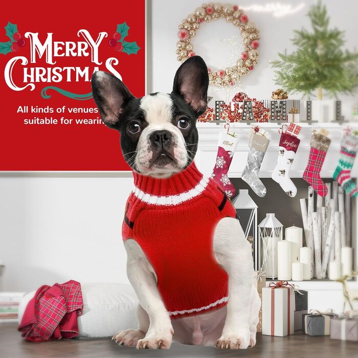Теплий різдвяний светр для собак з отвором для язика, червоний в клітинку, олень, костюм для собак, підходить для малих, середніх та великих собак, котів, теплий осінньо-зимовий одяг, цуценят, одяг для собак, преміум якість, червоний в клітинку, олень (XX
